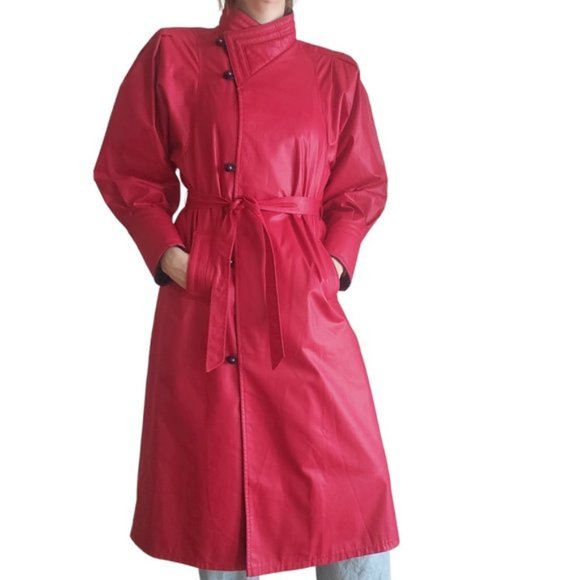Vintage Jackets & Blazers - Vintage red puff sleeve trenchcoat